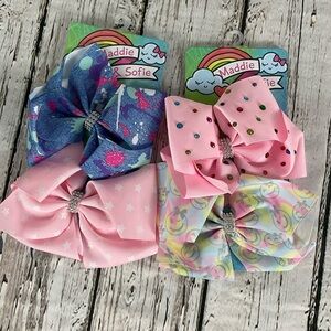 Maddie & Sophie XL Hairbows XLarge Paint Spatter Denim Look Cheer Bows Dazzles